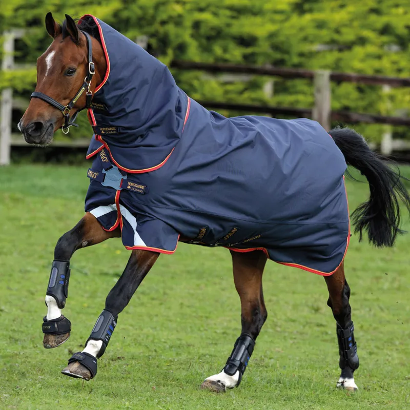 Horseware Amigo Bravo 12 Plus 100g Turnout Rug with Disc Front - Navy/Gold/Red